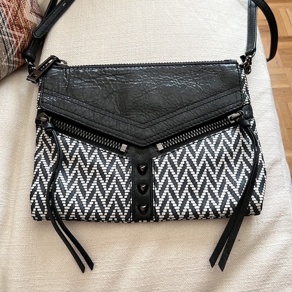NWT! Botkier Trigger Chevron Black/White Leather Crossbody Bag - Picture 1 of 12